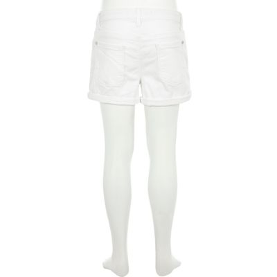 Girls white denim turn-up shorts